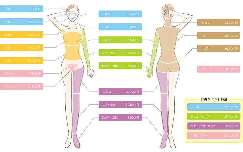医療用レーザー脱毛 料金表
